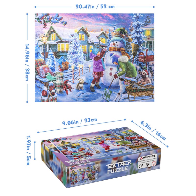 Tektalk Puzzles for Adults  500 Piece Wooden Puzzle  Jigsaw Puzzles 500 Pieces for Teens & Adults - Snowman Stacking - Image 2
